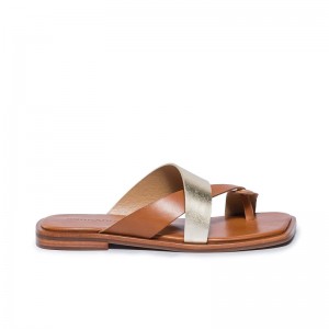 Sandalias Deslizantes Bernardo Amelia Cross Strap Mujer Doradas Marrones | HTS3978JS