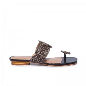 Sandalias Deslizantes Bernardo Palermo Raffia Mujer Negras | XCI3182TX