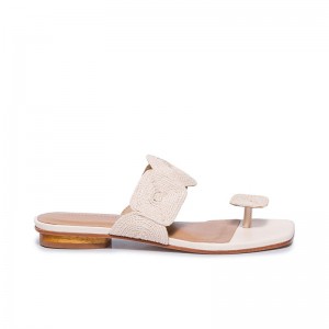Sandalias Deslizantes Bernardo Palermo Raffia Mujer Blancas | XUC8742SM