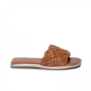 Sandalias Deslizantes Bernardo Troy Woven Mujer Marrones Oscuro | RLY182KR