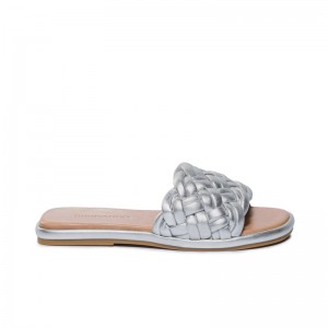 Sandalias Deslizantes Bernardo Troy Woven Mujer Plateadas | NXD7465XO