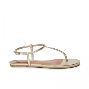 Sandalias Planas Bernardo Haven Thong Mujer Doradas | VLE981SO