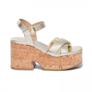 Sandalias Plataforma Bernardo Weston Mujer Doradas | AQO6531LL