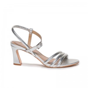 Sandalias Tacones Bernardo Noor Mujer Plateadas | GQU6091RA