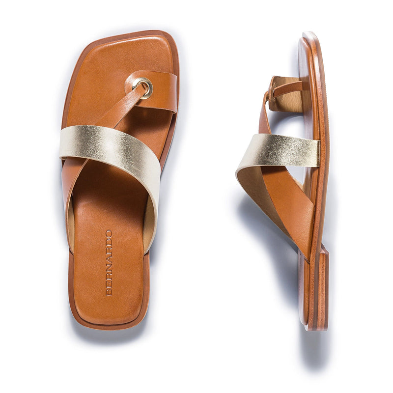 Sandalias Deslizantes Bernardo Amelia Cross Strap Mujer Doradas Marrones | HTS3978JS