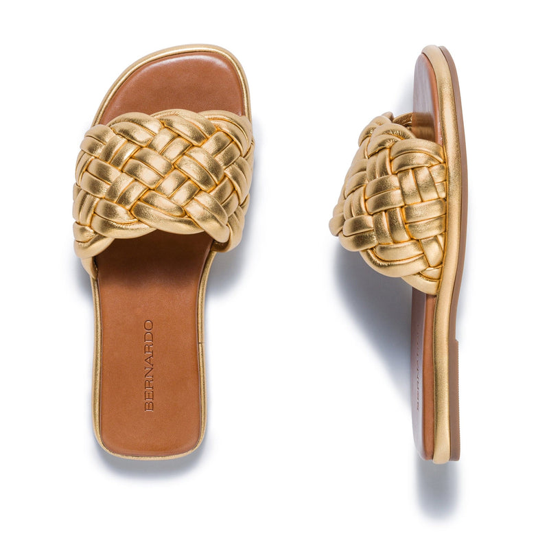 Sandalias Deslizantes Bernardo Troy Woven Mujer Doradas | WWX1448AP