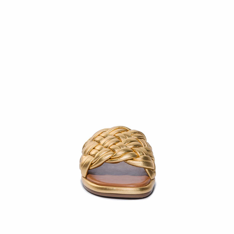 Sandalias Deslizantes Bernardo Troy Woven Mujer Doradas | WWX1448AP
