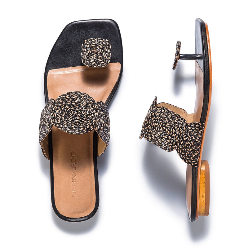 Sandalias Planas Bernardo Palermo Raffia Mujer Negras | LEB1431VC