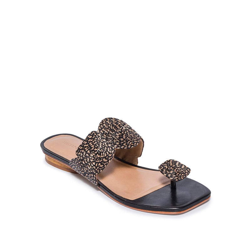 Sandalias Planas Bernardo Palermo Raffia Mujer Negras | LEB1431VC