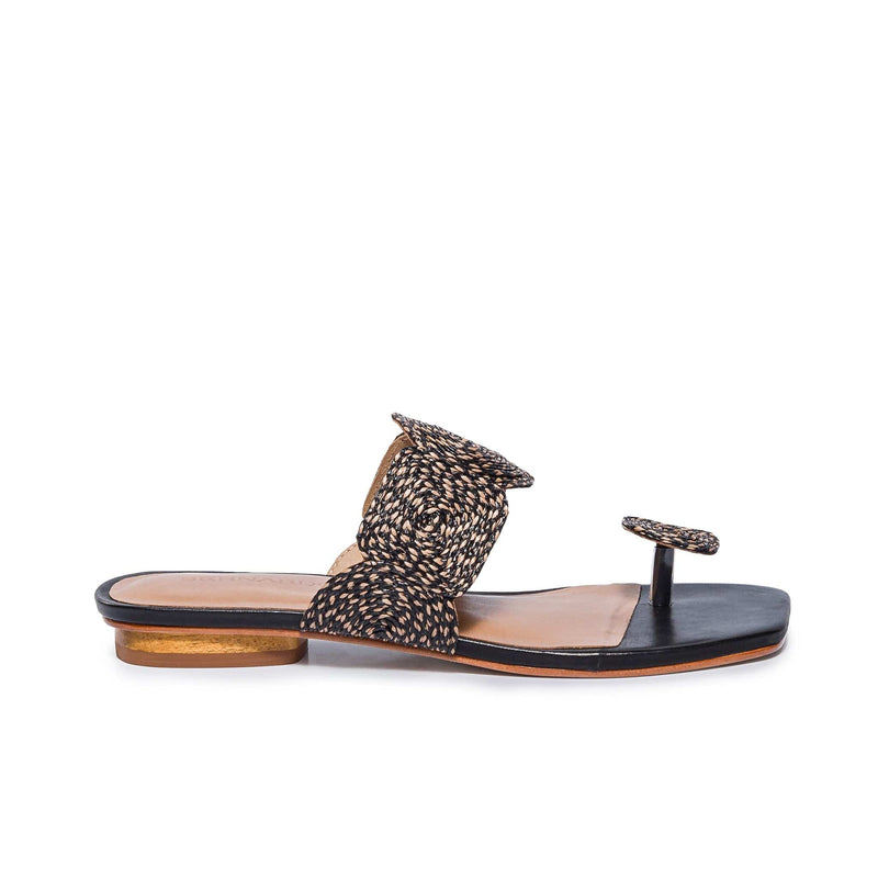 Sandalias Planas Bernardo Palermo Raffia Mujer Negras | LEB1431VC