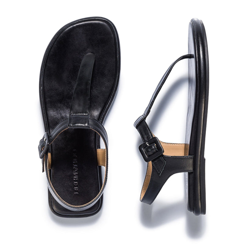 Sandalias Planas Bernardo Tucson T-Strap Mujer Negras | IQG2518KR
