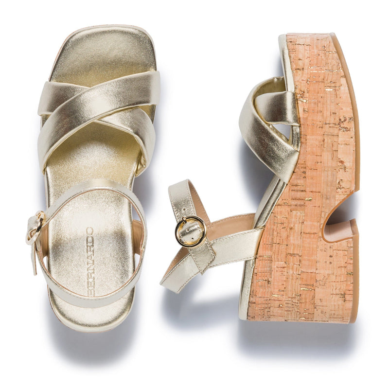 Sandalias Plataforma Bernardo Weston Mujer Doradas | AQO6531LL